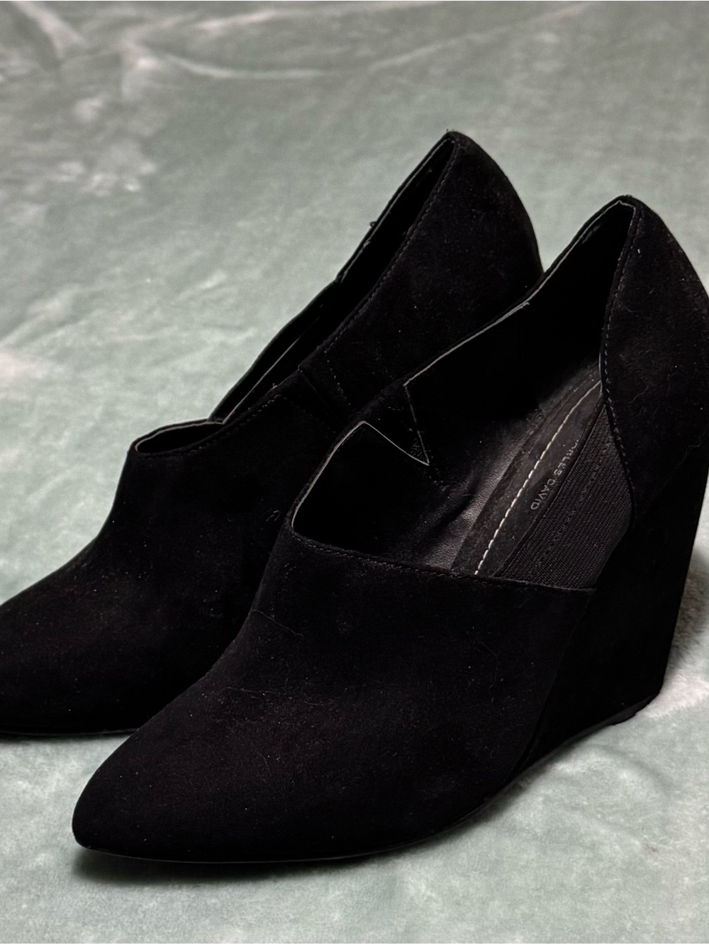 Charles David Black Suede Wedge Booties